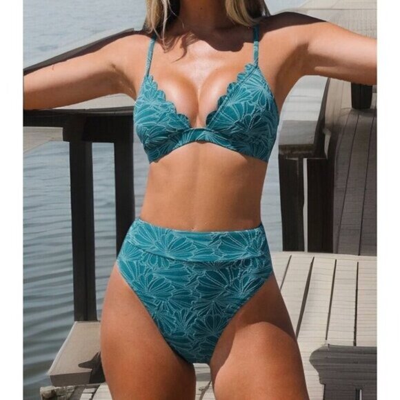 Cupshe Teal Floral Bikini Set - Picture 1 of 8